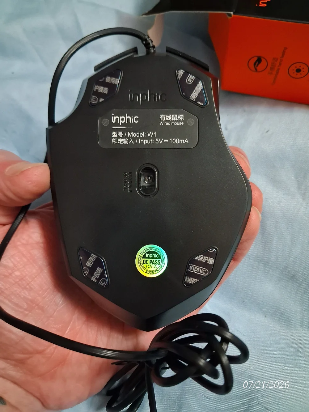 NIB Inphic W1 Wired Optical Gaming Mouse - Silent Click (Damaged Box)